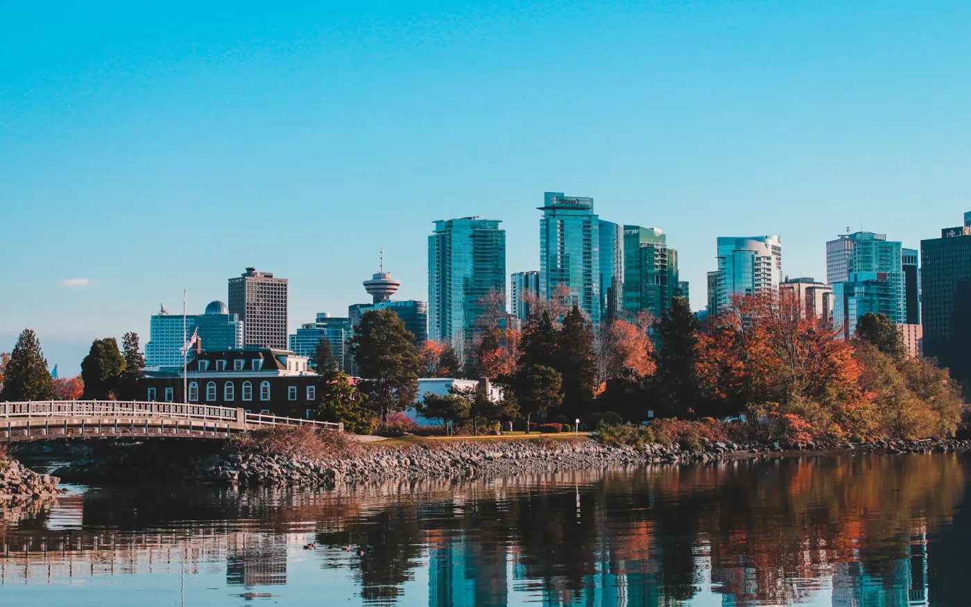 Vancouver waterfront buildings reflected in False Creek